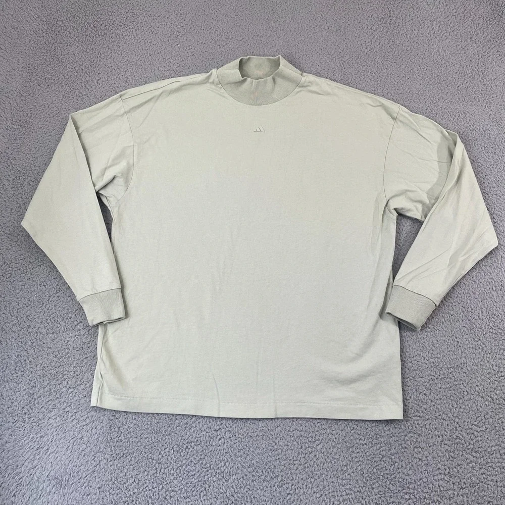 Adidas Basketball Mock Neck Shirt S Halo Green Oversized Sportswear Long Sleeve